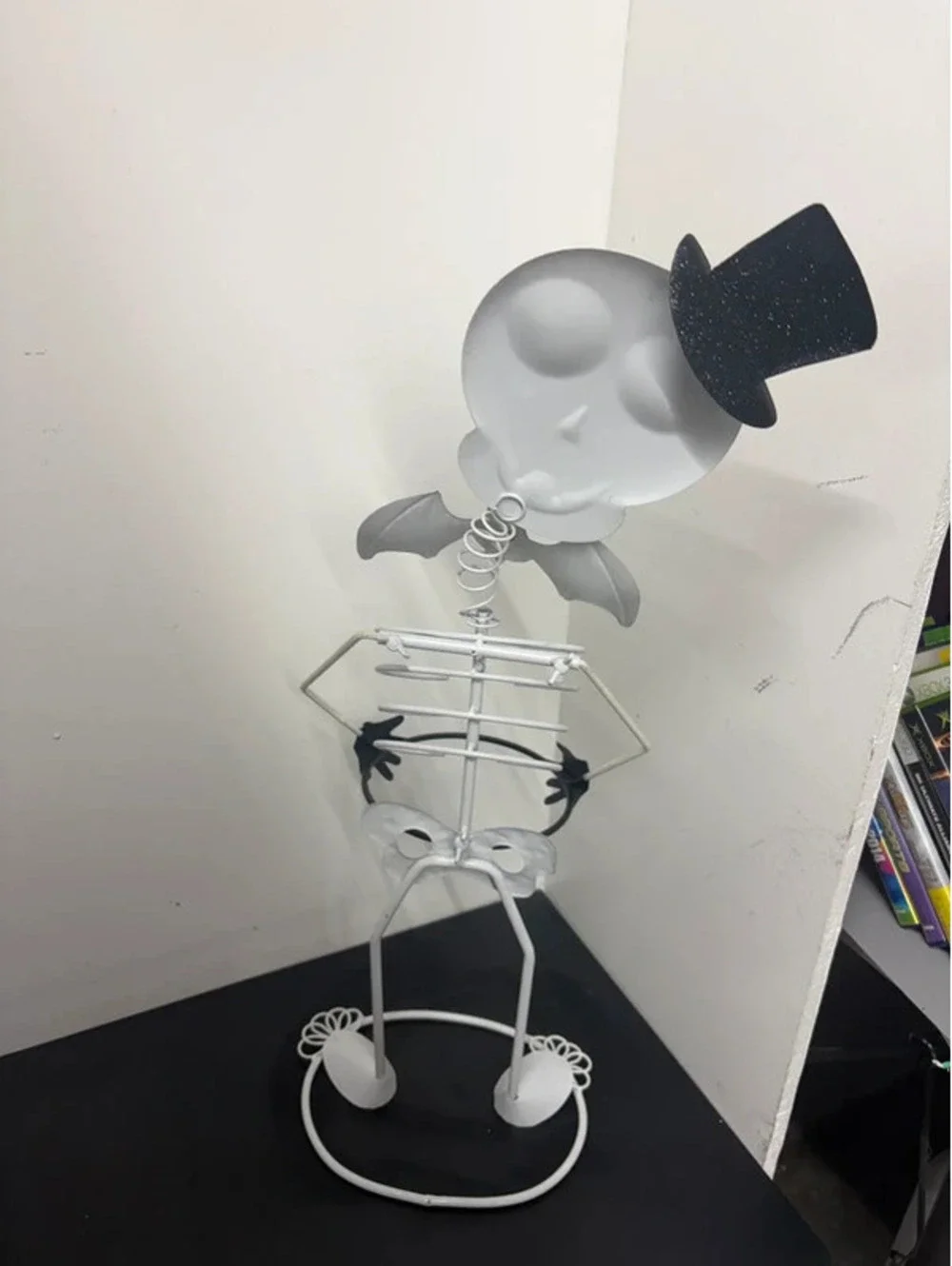 Halloween Wobbly Head Metal Skeleton 25” Holds Candy Bowl